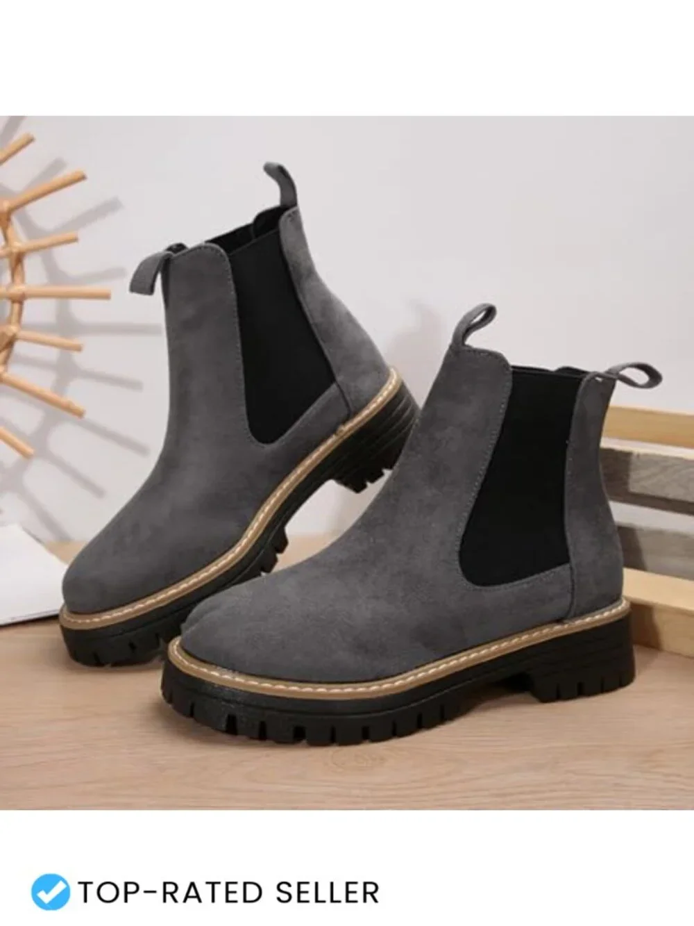 Chunky Chelsea Boots for Women Suede Platform Slip-On Block Heel Ankle Bootie